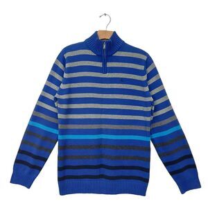 Calvin Klein Junior Pullover Sweater XL 18/20 Blue Striped 1/4 Zip Cotton